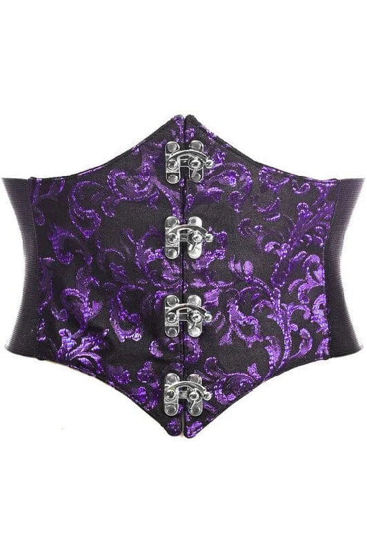 beaded women bustiers and corsetsLavish Black/Purple Swirl Brocade Corset Belt Cincher w/Clasps