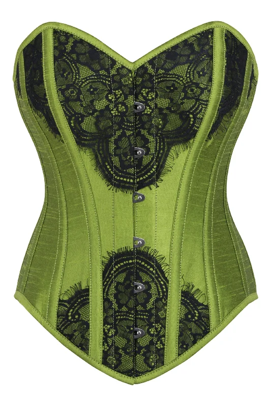 overbust women bustiers and corsetsGreen Waist Taming Overbust with Black Lace