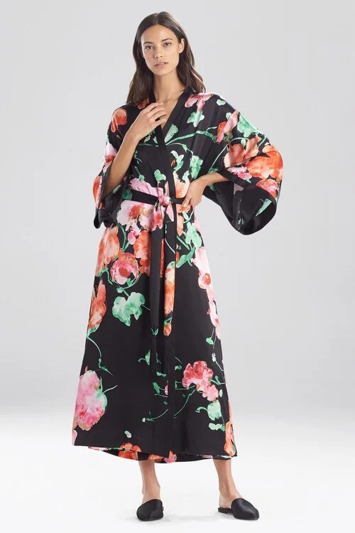 women robes with a color - blocking effectPeony Blossoms Silk Robe