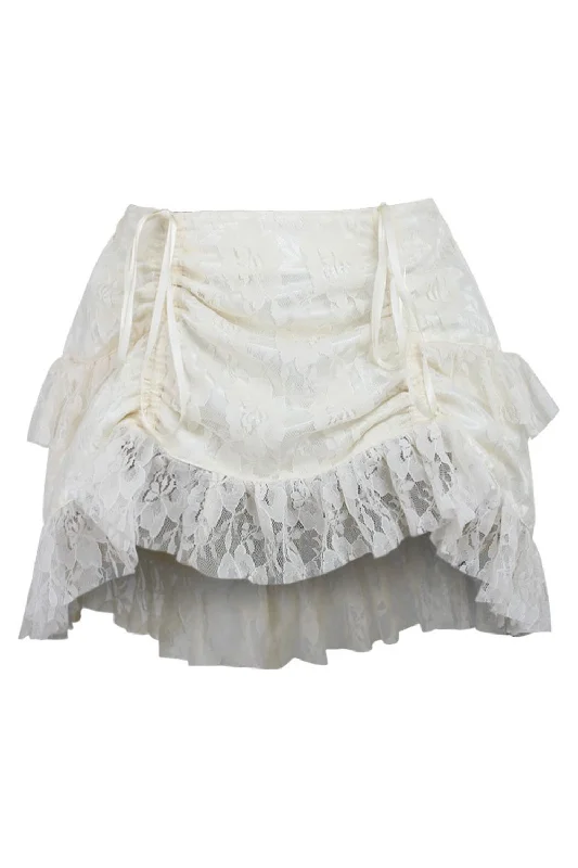 stretchy women bustiers and corsetsCream Lace Ruched Bustle Skirt