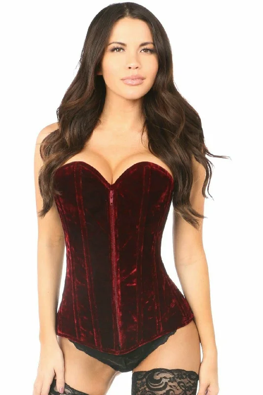 adjustable women bustiers and corsets fitRed Crushed Velvet Overbust Corset