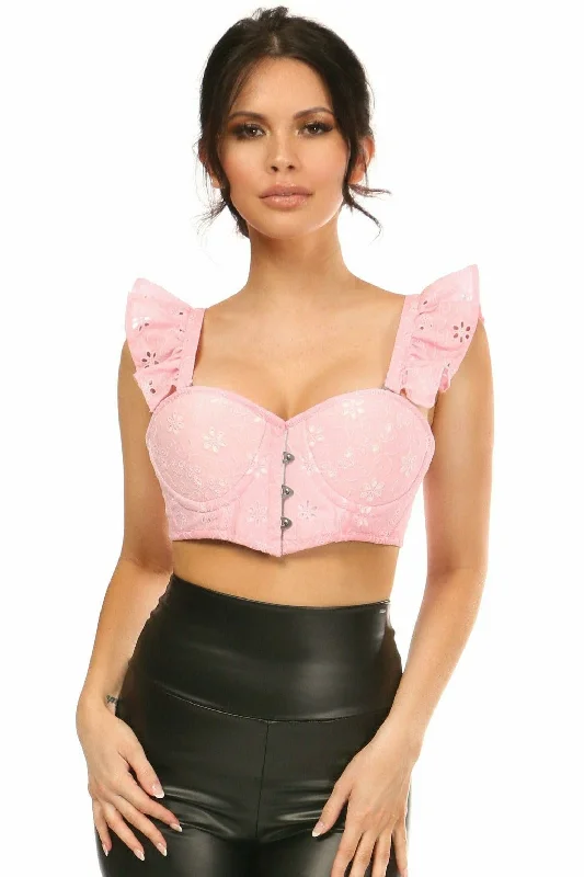 Edwardian inspired women bustiers and corsetsLavish Lt Pink Eyelet Underwire Bustier Top w/Removable Ruffle Sleeves