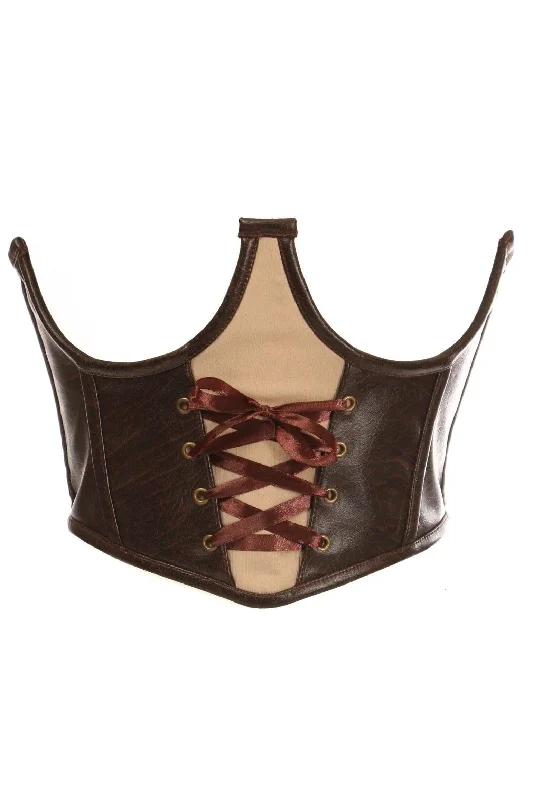 post - pregnancy women bustiers and corsetsTop Drawer Faux Leather Steel Boned Lace-Up Open Cup Waist Cincher