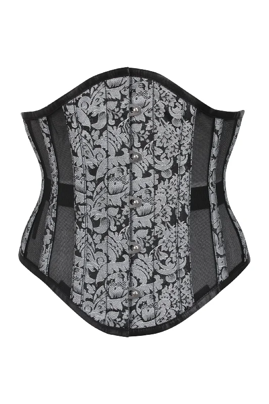 seamless women bustiers and corsets comfortSilver Brocade Underbust Corset with Mesh Panels