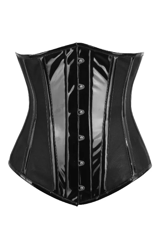 overbust women bustiers and corsetsBlack PVC Underbust Corset with Side Mesh Panels