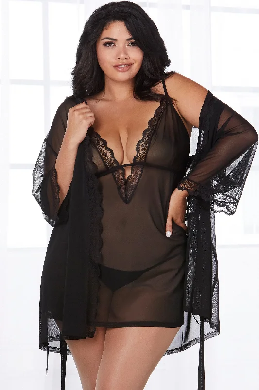 floral - printed women robes for a feminine touchSheer Mesh Chemise & Robe Set