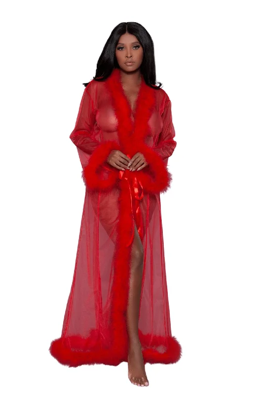 women robes with a drawstring waist for a customized fitVintage Look Marabou Long Robe