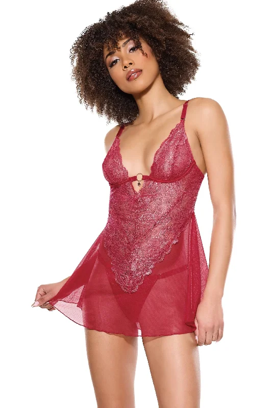 seamless breathable women thongs for a gentle and comfortable fitShimmer Stretch Lace Babydoll and Thong