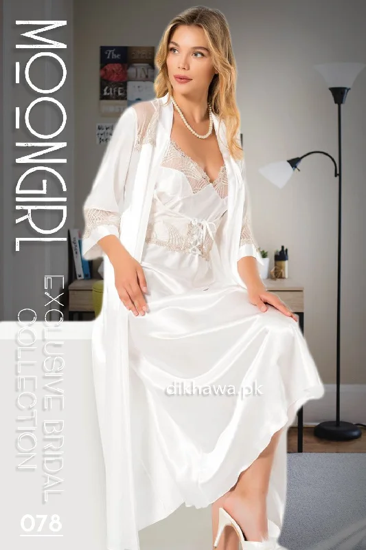 women robes for a romantic evening inMoongirl - Exclusive Bridal 2Pc Long Nighty Set with Robe - Wedding Nightwear 078 - Turkish Brand