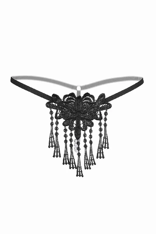 plus - size women thongs with wide - set straps for comfortGlam Fringe and Pearls Thong