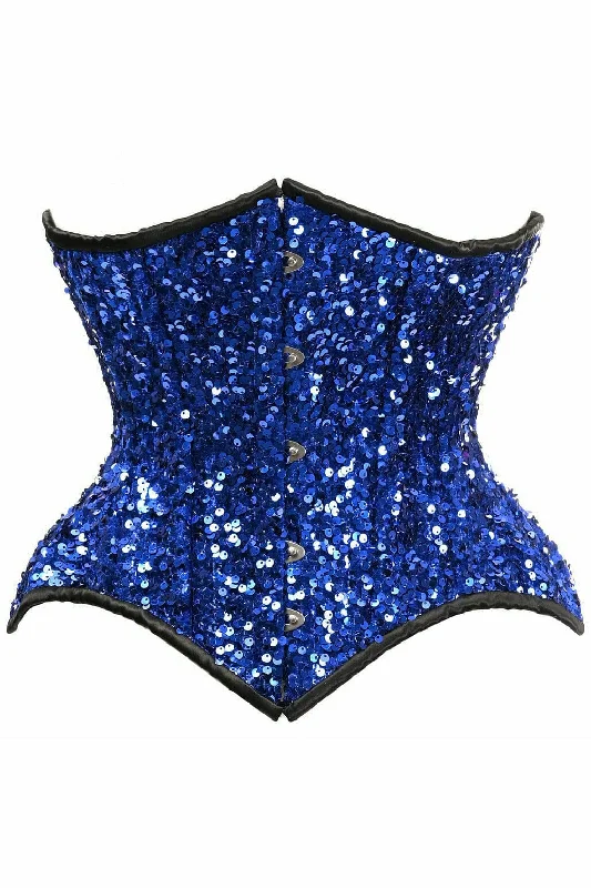 handcrafted women bustiers and corsetsTop Drawer Steel Boned Blue Sequin Curvy Cut Waist Cincher Corset