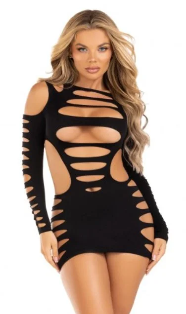 women sexy dresses for beach partiesOpaque Shredded Cut-Out Mini Dress Black