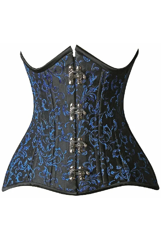 evening wear women bustiers and corsetsTop Drawer CURVY Blue Brocade Double Steel Boned Under Bust Corset