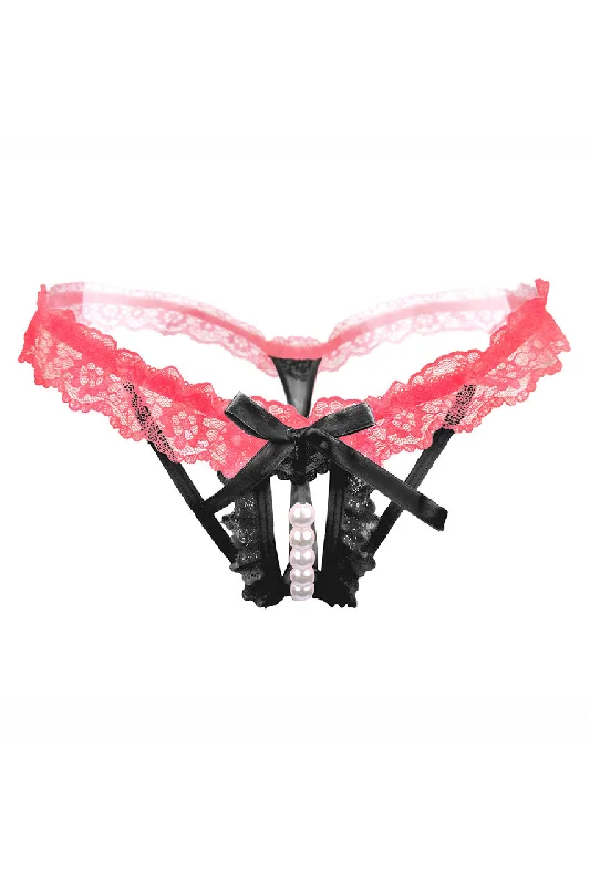 convertible women thongs that can be worn as a g - stringRuffled Lace Pearl Thong