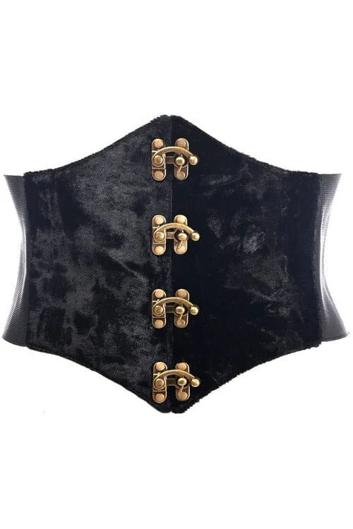 bridal women bustiers and corsetsLavish Black Velvet Corset Belt Cincher w/Clasps