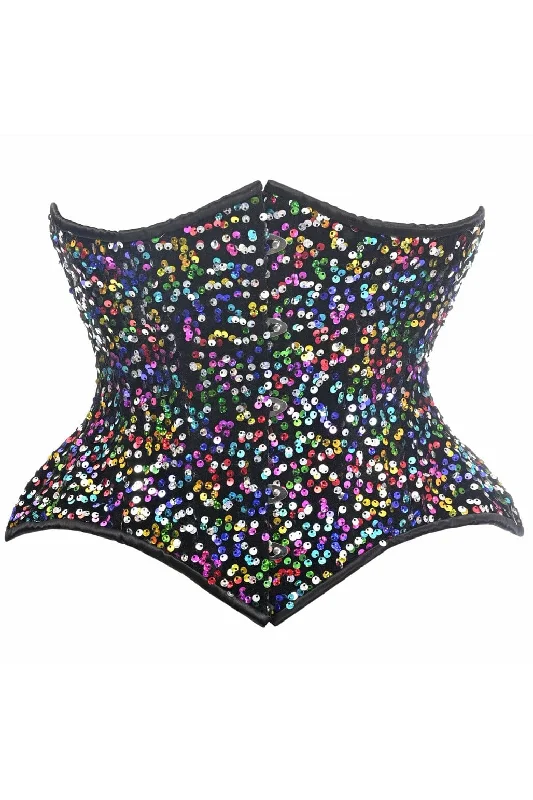 clubbing women bustiers and corsetsTop Drawer Rainbow Sequin Steel Boned Curvy Cut Waist Cincher Corset