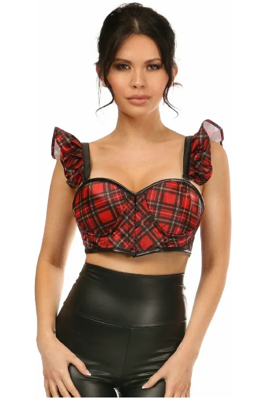 zip front women bustiers and corsets designLavish Red Plaid Underwire Bustier Top w/Removable Ruffle Sleeves