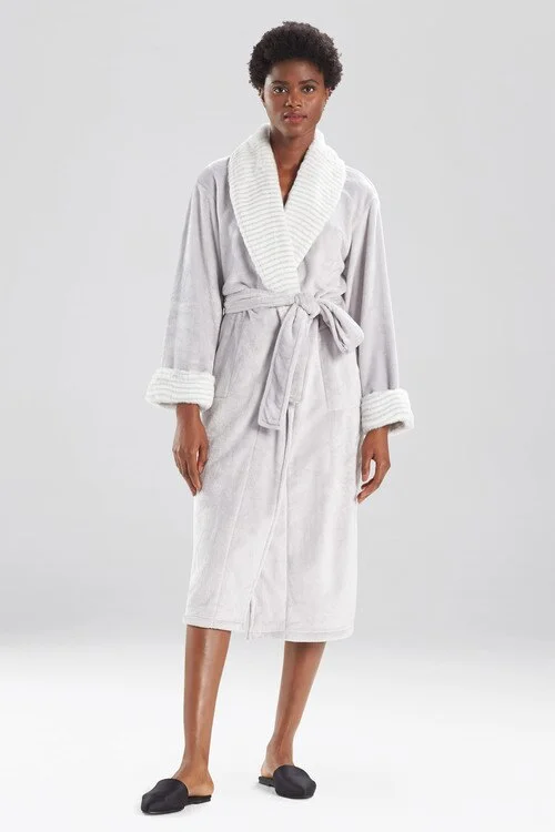 women robes with a quick - dry fabric for frequent useFaux Fur Trim Robe