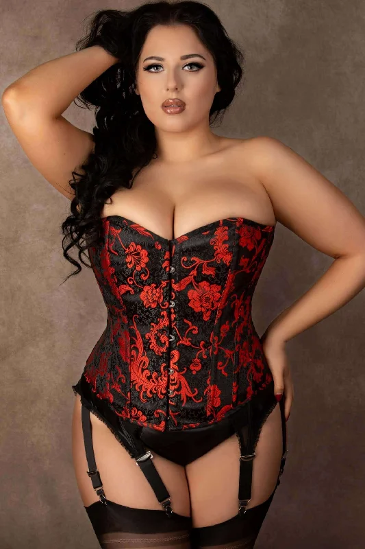 luxury women bustiers and corsets brandsPlus Size Maeve Black And Red Floral Overbust Corset