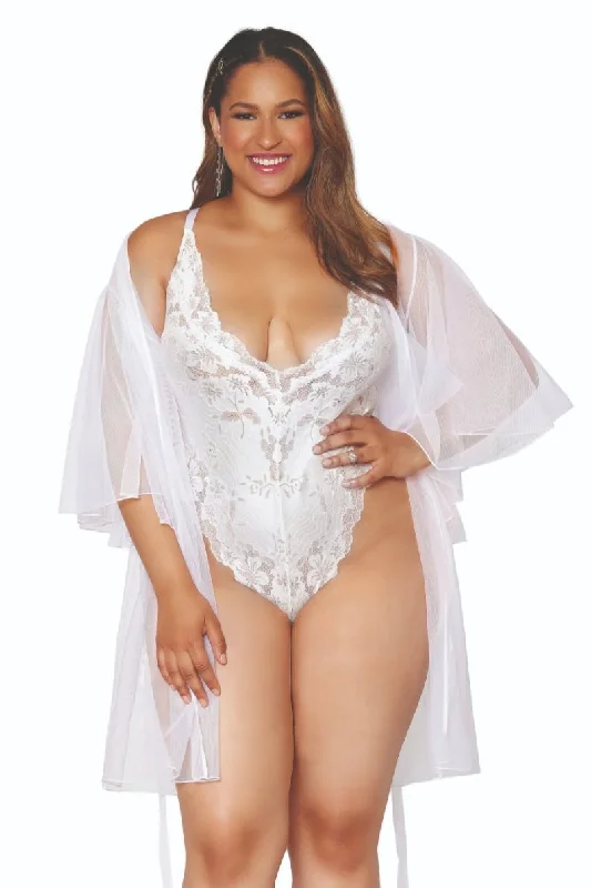 modern - designed women robes for a contemporary lookVoluptuous Lace Teddy with Sheer Mesh Robe