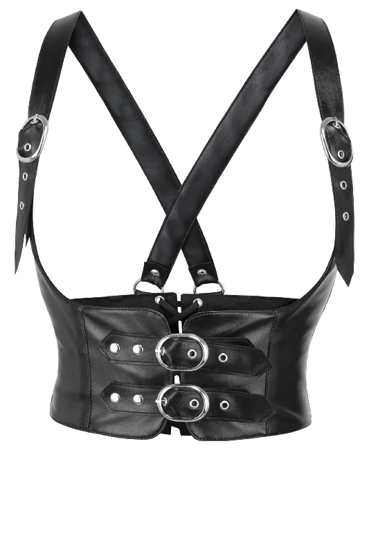 short women bustiers and corsetsBlack Faux Leather Corset Inspired Underbust Harness