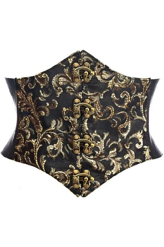 convertible women bustiers and corsetsLavish Black/Gold Swirl Brocade Corset Belt Cincher w/Clasps