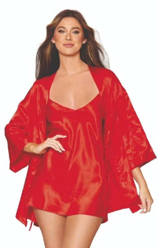 women robes with embroidery detailsElegant Satin Robe and Chemise Set