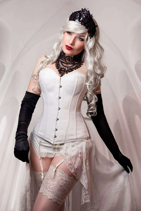 rhinestone embellished women bustiers and corsetsPlaygirl Nina Long Satin Overbust Ivory Steel Boned Corset