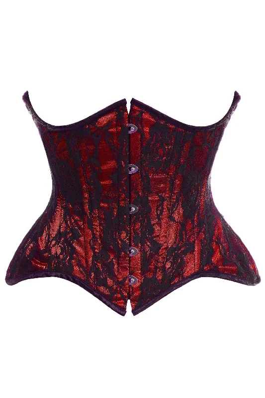 handcrafted women bustiers and corsetsTop Drawer Red w/Black Lace Double Steel Boned Curvy Cut Waist Cincher Corset