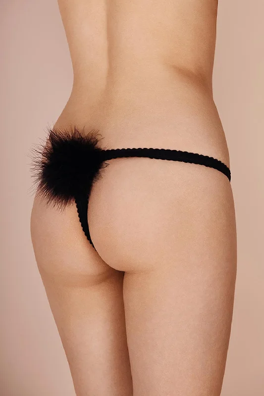 seamless women thongs for invisible under tight dressesDiana Silk & Marabou Feather Pom Pom Thong, Size M (UK 10-12)