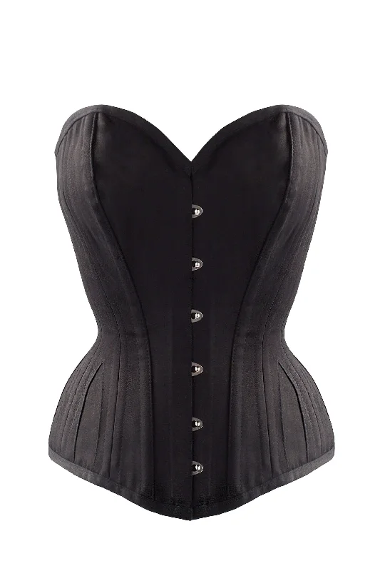 affordable women bustiers and corsetsBlack Cotton Twill Classic Overbust Waist Trainer With Hip Gores