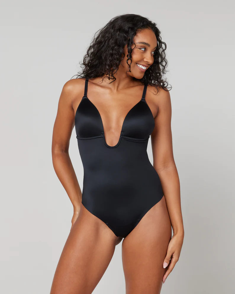 Convertible Straps Bodysuits for Multiple Styling OptionsPlunge Low-Back Thong Bodysuit