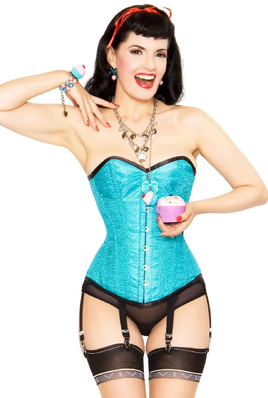 plus size women bustiers and corsetsPlaygirl Steel Boned Jacquard Floral Corset In Turquoise