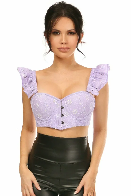 adjustable women bustiers and corsets fitLavish Lavender Eyelet Underwire Bustier Top w/Removable Ruffle Sleeves