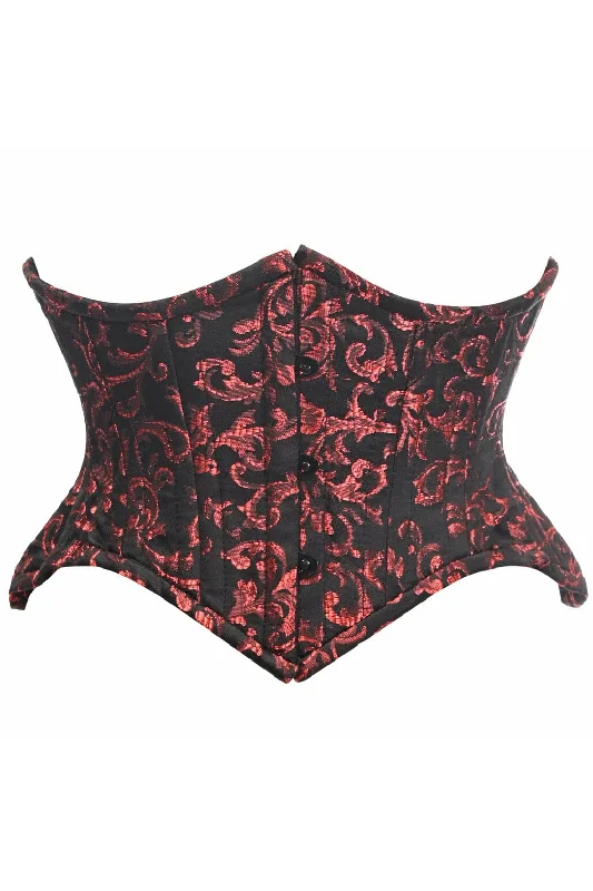 satin fabric women bustiers and corsetsTop Drawer Black/Red Brocade Double Steel Boned Mini Cincher Corset