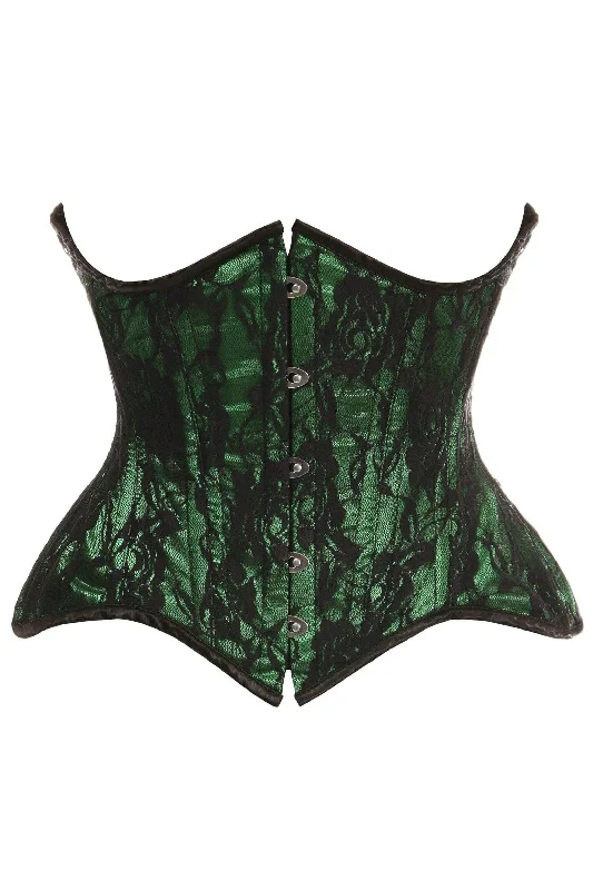 bridesmaid women bustiers and corsetsTop Drawer Green w/Black Lace Double Steel Boned Curvy Cut Waist Cincher Corset