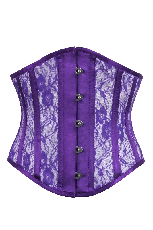 stretchy women bustiers and corsetsPurple Underbust Corset with Lace and Mesh Panels