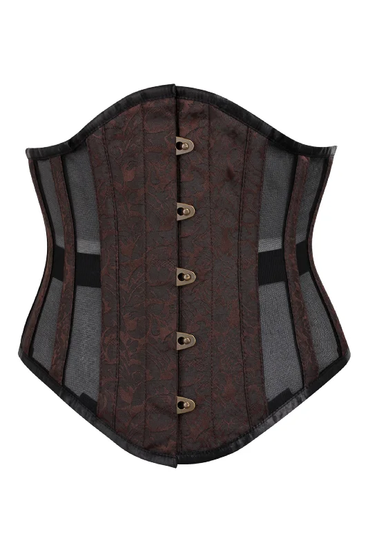 overbust women bustiers and corsetsBrown Brocade Underbust Corset with Mesh Panels