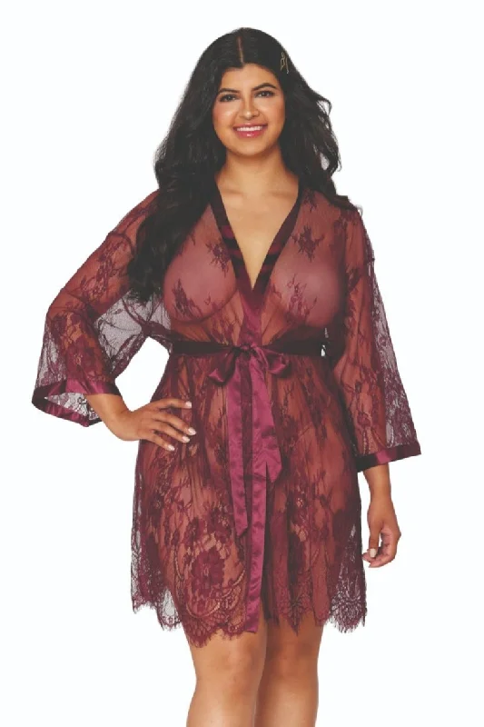 women robes for a hotel stay conveniencePlayful Curvy Eyelash Lace Scallop Robe