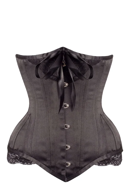 high - waisted women bustiers and corsetsBlack Satin Longline Underbust with Lace and Ribbon Bow