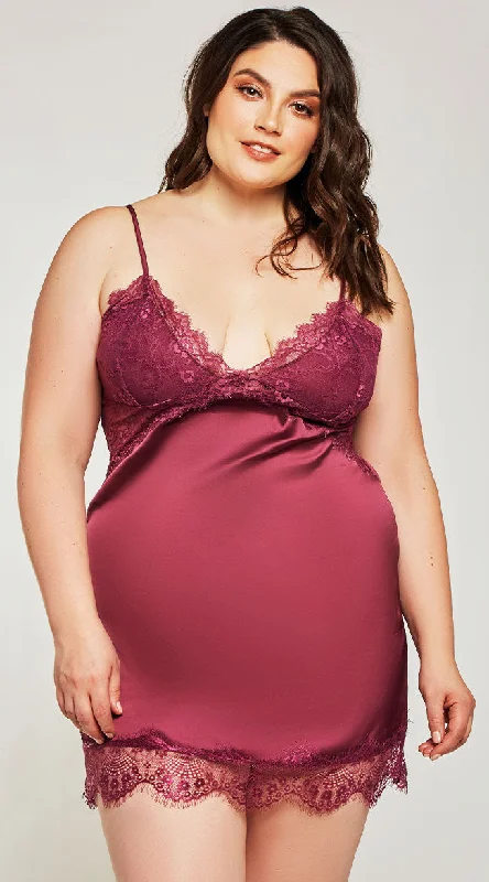 women lounge dress with a sheer panel for a touch of allurePlus Size Constance Satin Chemise