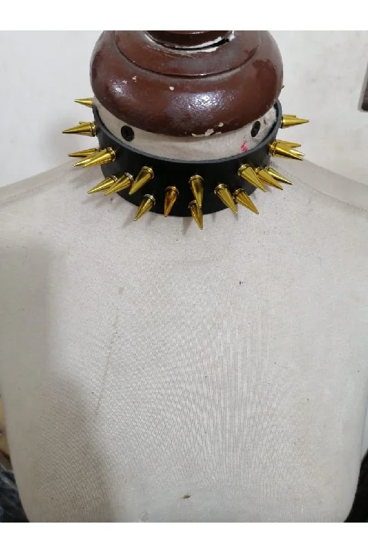 handcrafted women bustiers and corsetsBlack Faux Leather & Gold Metallic Spike Choker