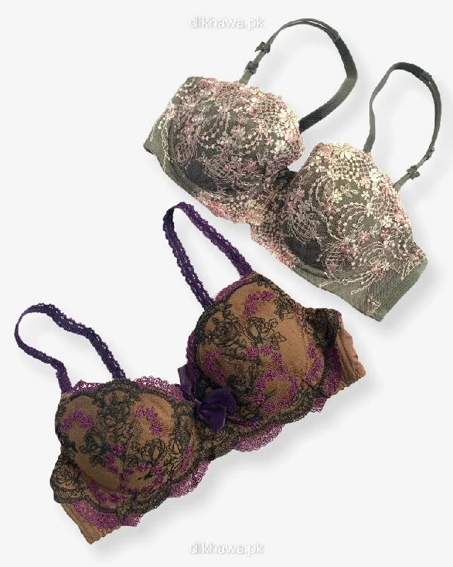 full cup bras for complete coverageImported Stocklot Branded  Net Pushup Bra - Underwired Bra  - Non Padded Bra - Pack of 2