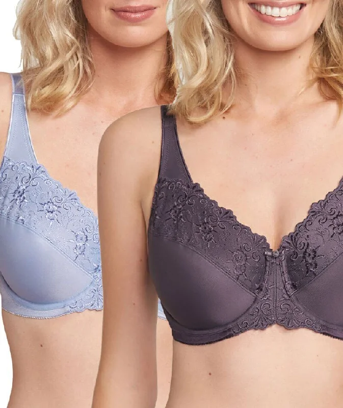 plunge bras for low cut topsTriumph Embroidered Minimiser Bra 2 Pack - Ink Grey/Silver Shadow