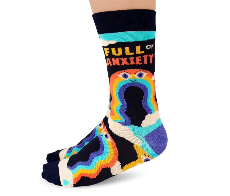 Women's non - slip socks for safety"Anxiety" Cotton Crew Socks by Uptown Sox - Medium