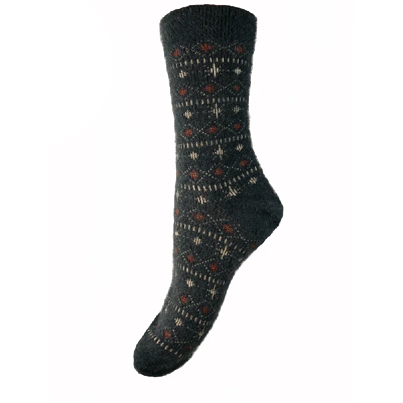 Women's ankle socks with a frilly edgeBlack patterned Wool Blend Socks