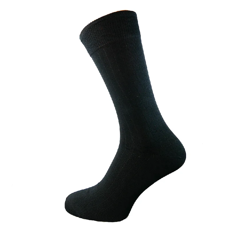 Women's knee - high socks with lace trimBlack ribbed bamboo socks