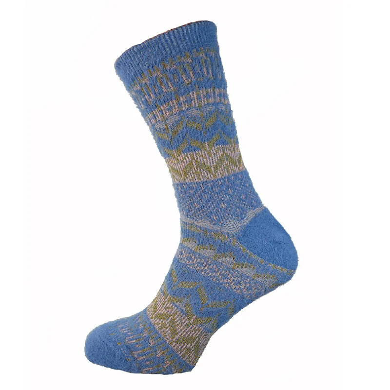 Women's arch - support socks for better comfortBlue and Cream patterned wool blend socks