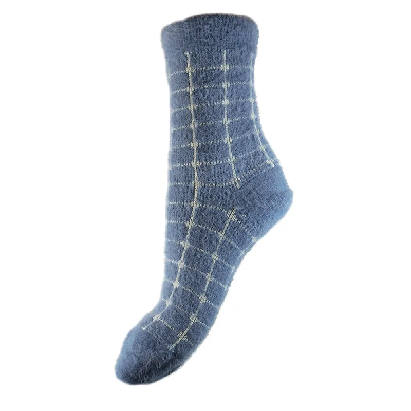 Women's compression socks for improved circulationBlue Fluffy Criss Cross wool blend socks