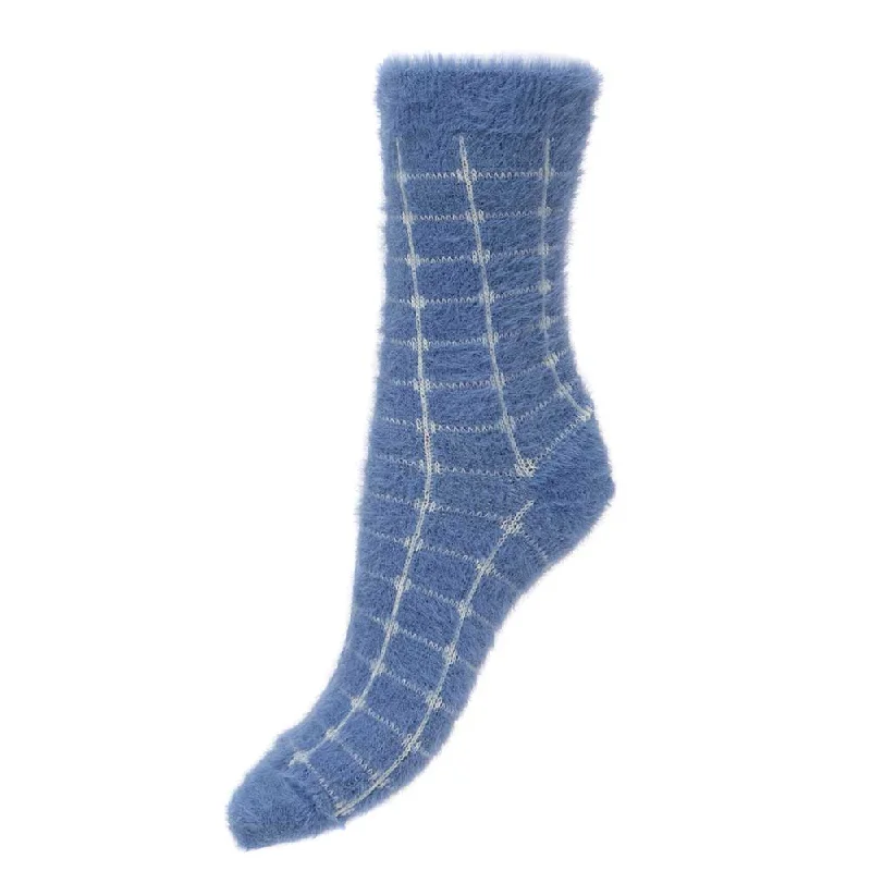 Women's nylon - reinforced socks for durabilityBlue with cream grid wool blend socks